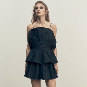 NWT Zara Black Voluminous Ruffled Mini Dress Size Medium ✨